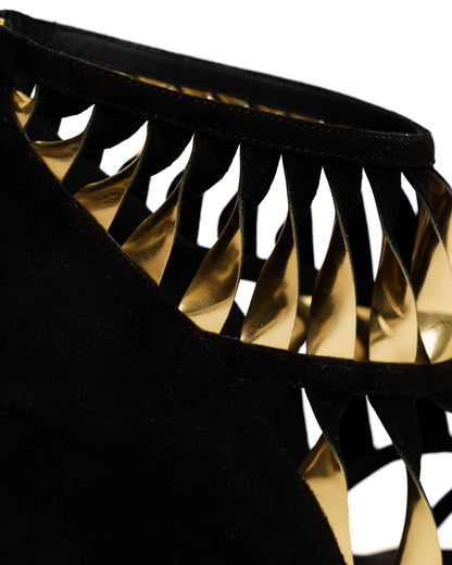 Chanelwisted black&gold suede wedge heels-2