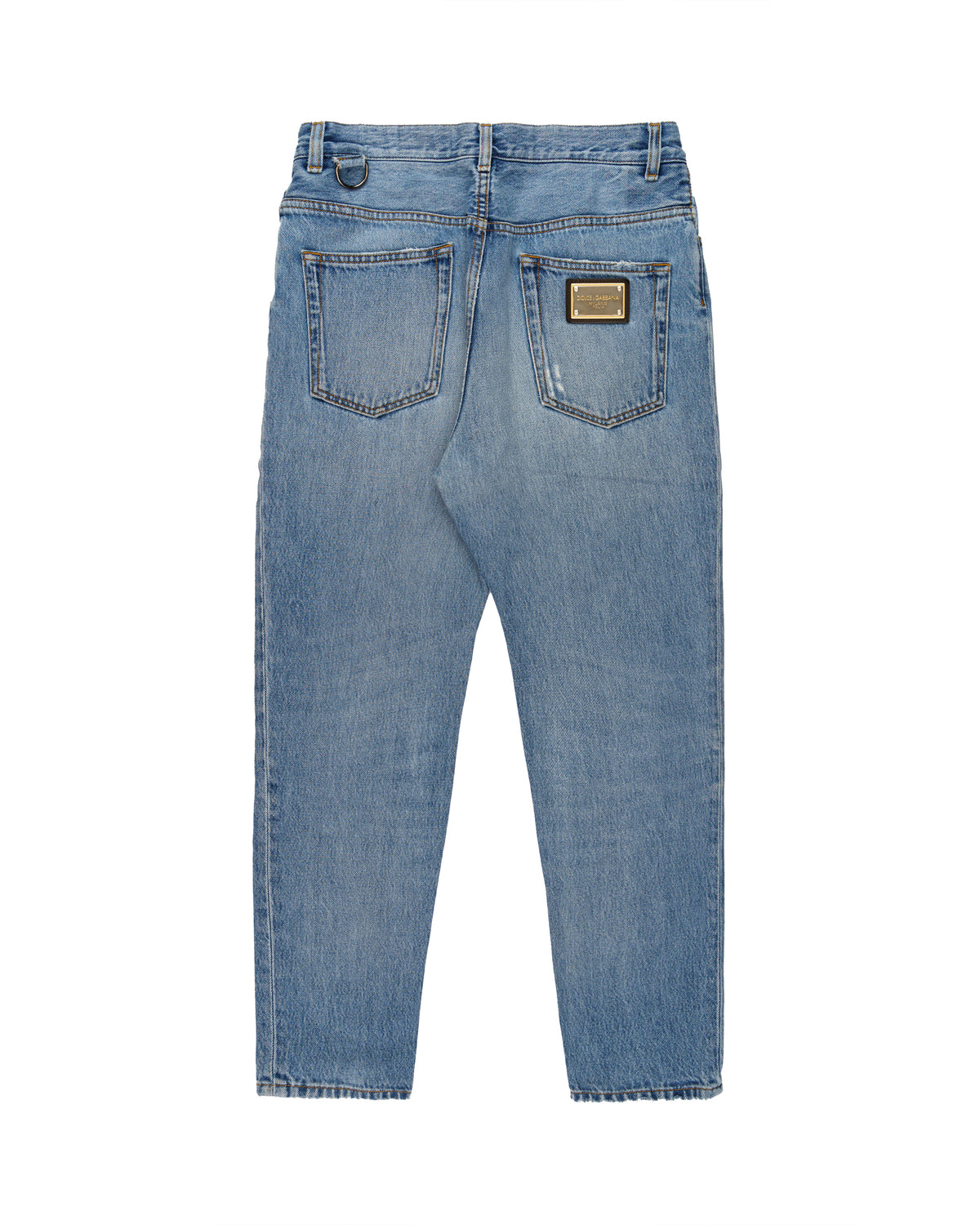 Dolce and Gabbana metal logo emblem blue denim pants