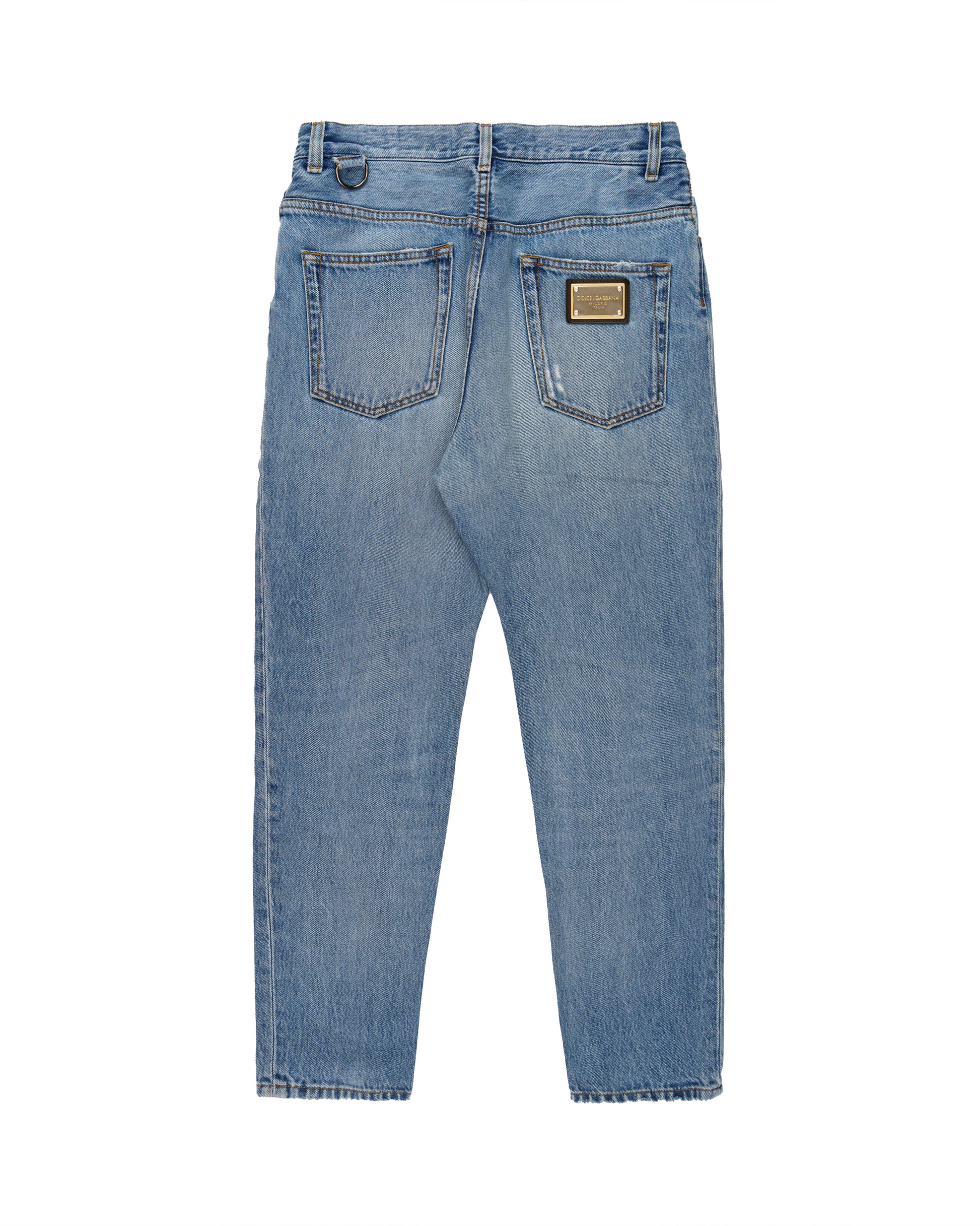 Dolce and Gabbana metal logo emblem blue denim pants Dolce and Gabbana