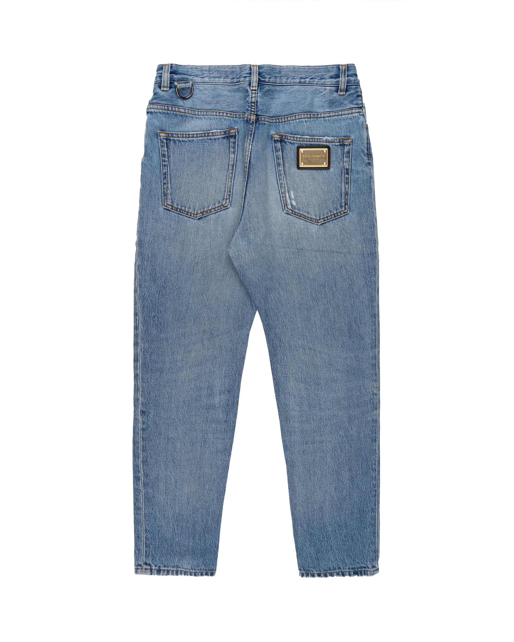 Dolce and Gabbana metal logo emblem blue denim pants