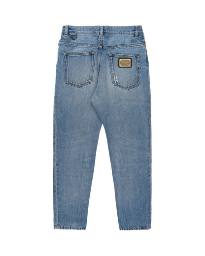 Dolce and Gabbana metal logo emblem blue denim pants Dolce and Gabbana