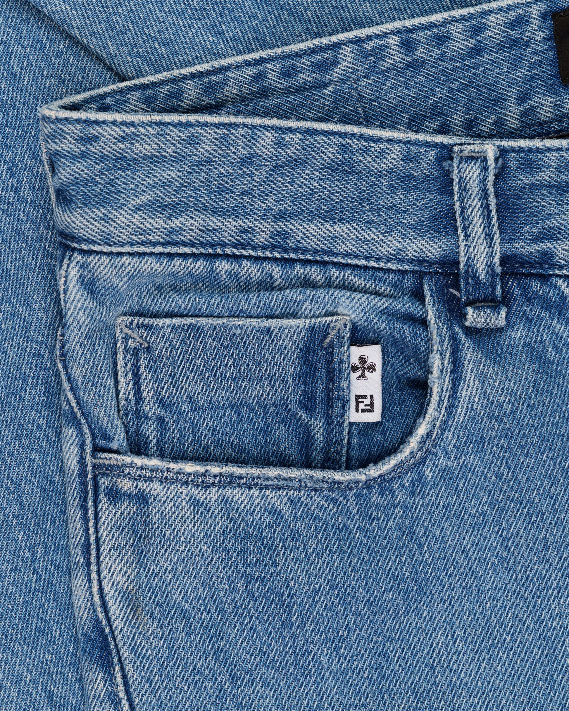 Fendi Cards Deck printed blue denim pants Fendi