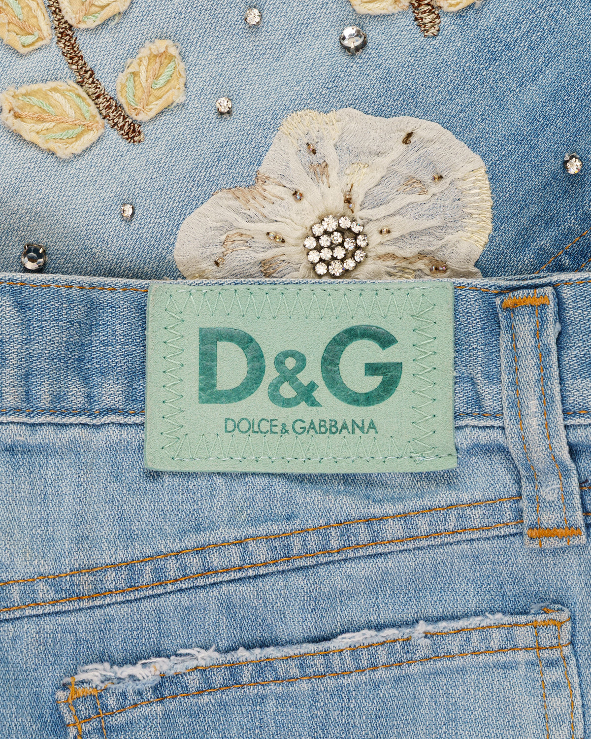 Dolce&Gabbana floral-applique denim mini skirt