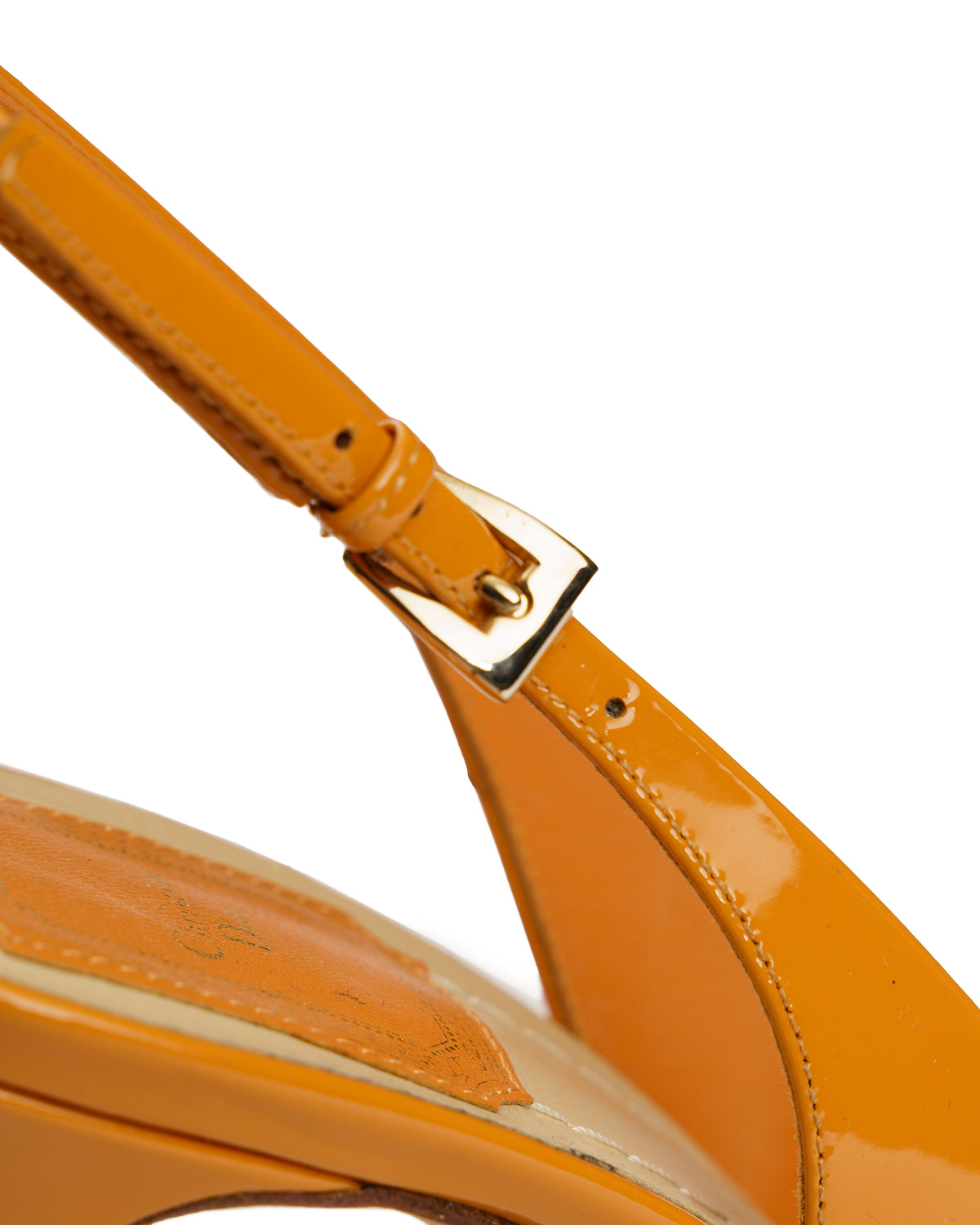Christian Dior initial logo patent leather orange platform heels