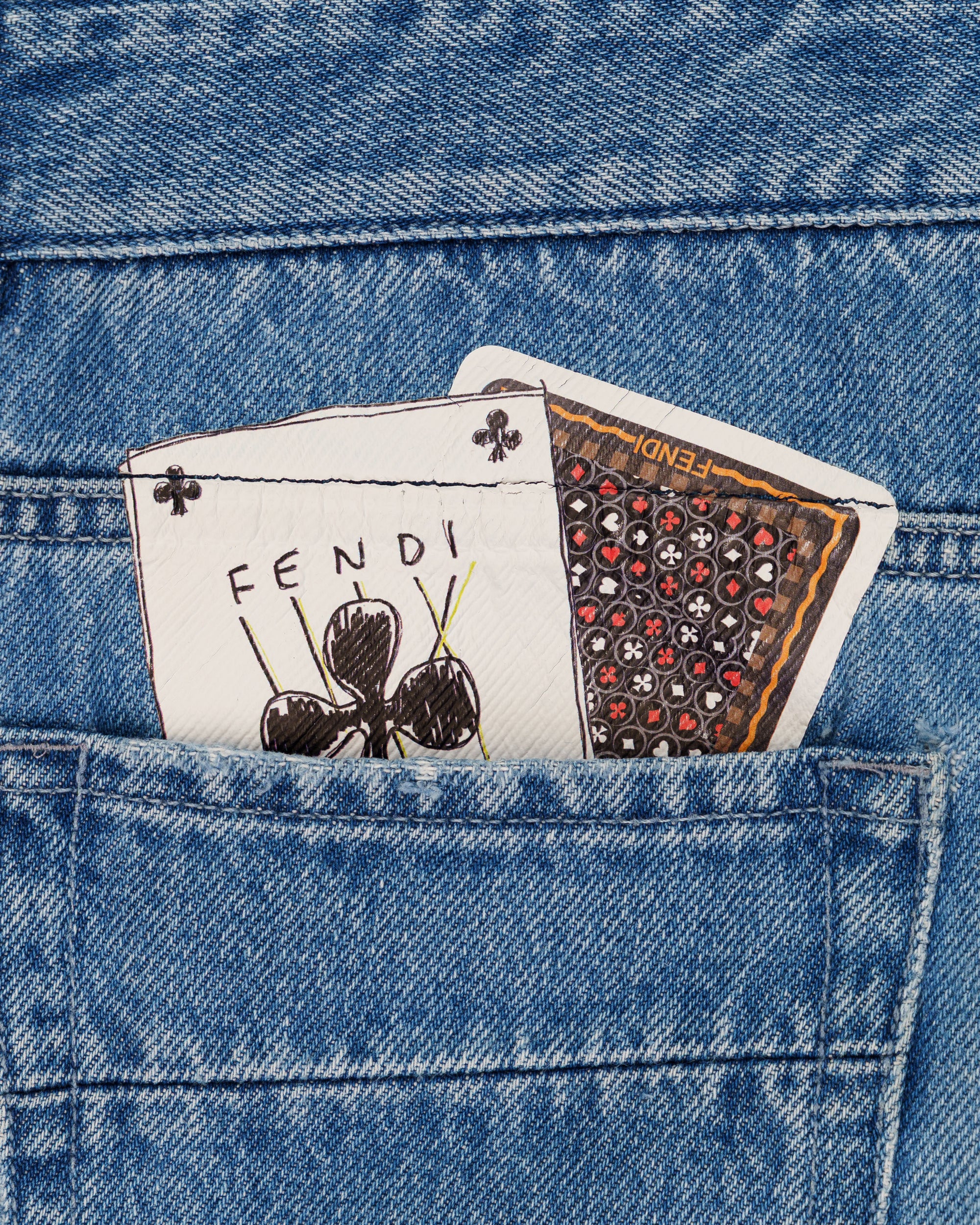 Fendi Cards Deck printed blue denim pants
