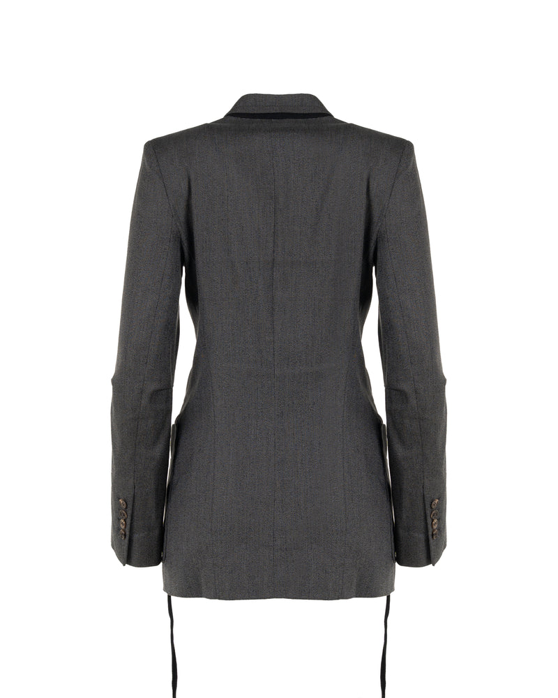Ann Demeulemeester laced grey elongated blazer jacket thumbnail