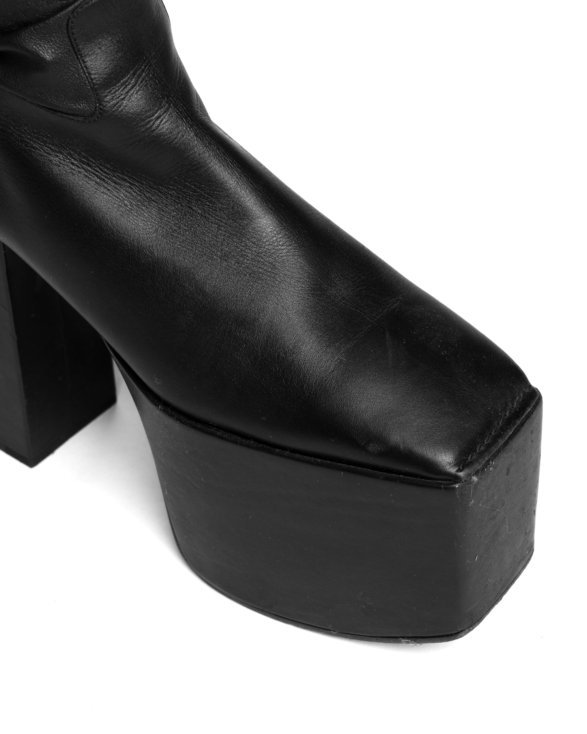 Balenciaga high-knee platform black leather boots