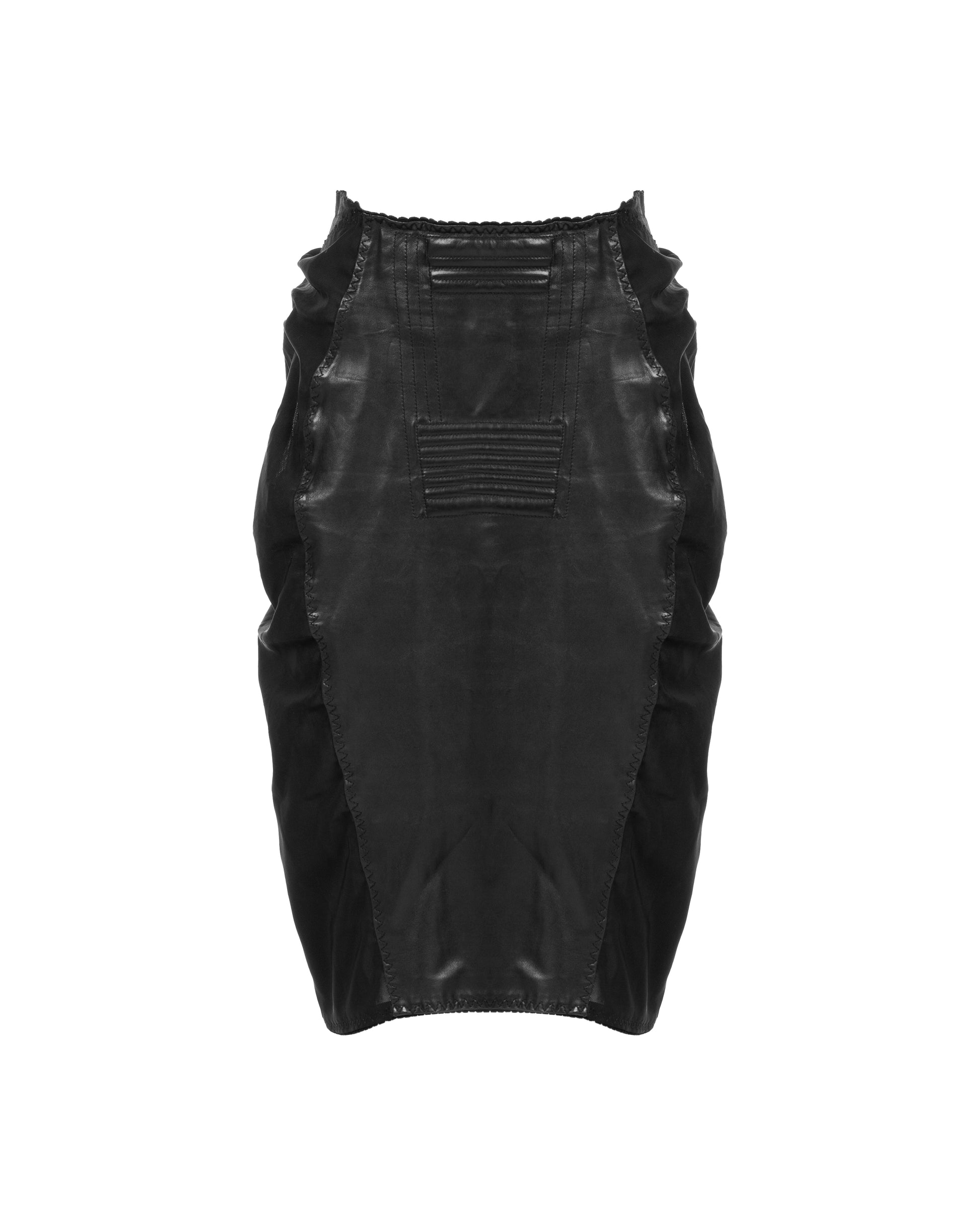 Jean Paul Gaultier Re-edition Printemps-été 1987 leather panelled mini skirt Jean