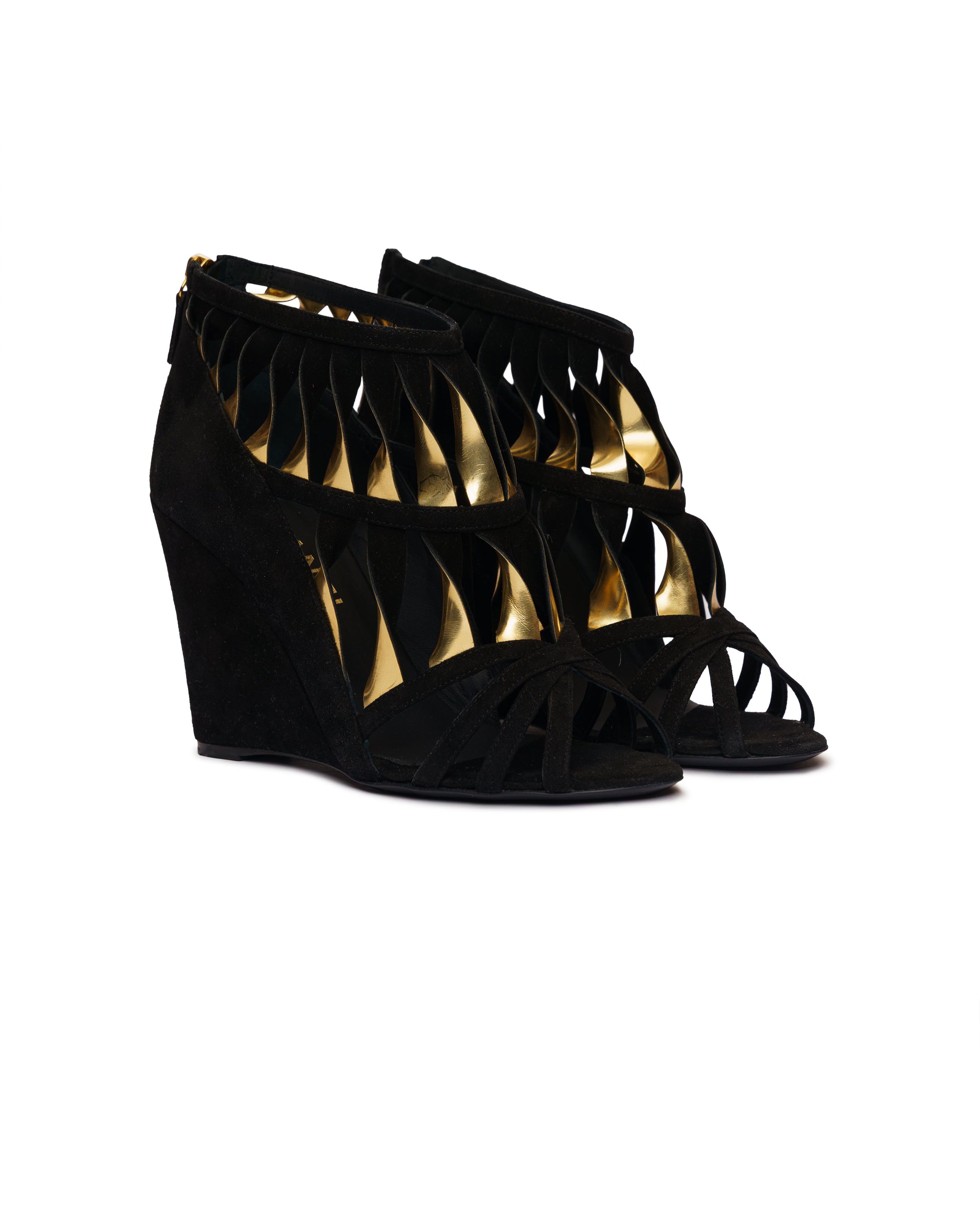 Chanelwisted black&gold suede wedge heels-3
