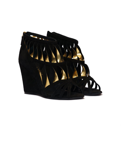 Chanelwisted black&gold suede wedge heels-3