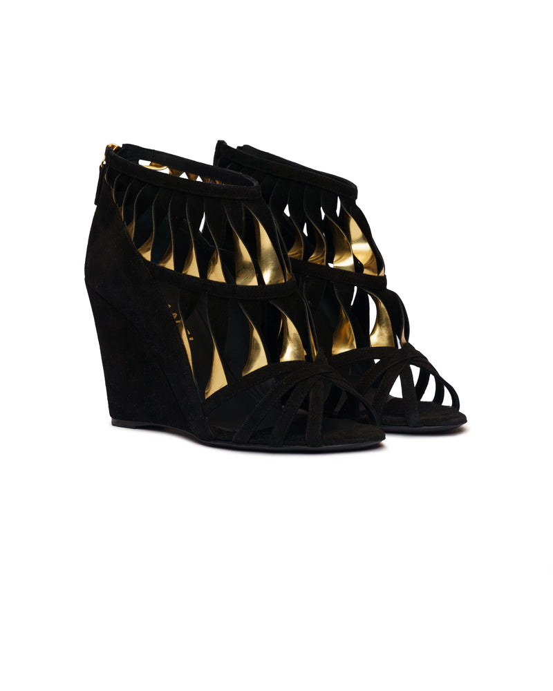 Chanel Twisted black and gold suede wedge heels thumbnail