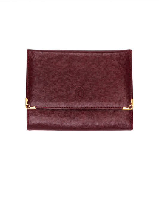Cartier must de Cartier burgundy bifold wallet & card wallet set