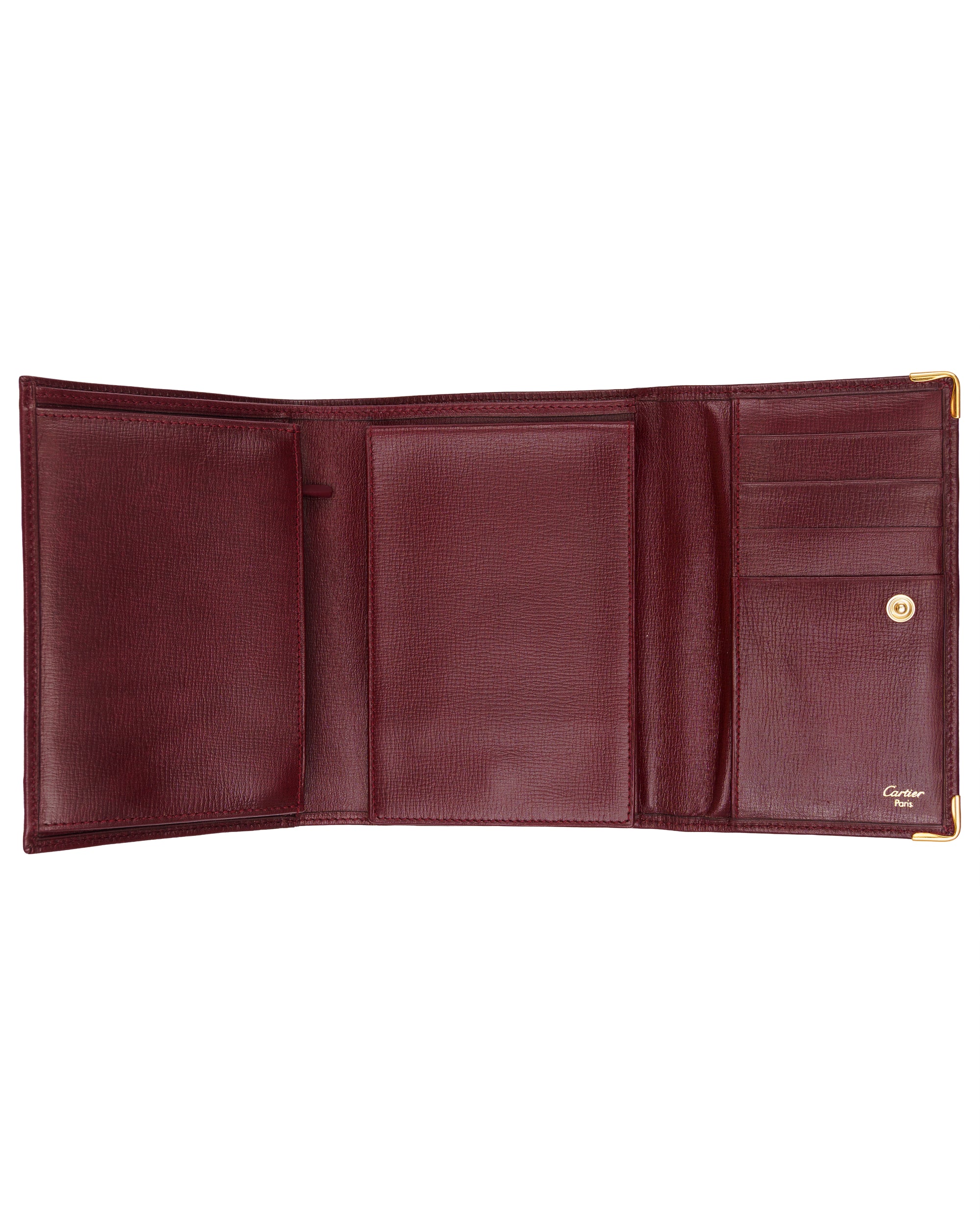 Cartier "must de Cartier" burgundy bifold wallet & card wallet set