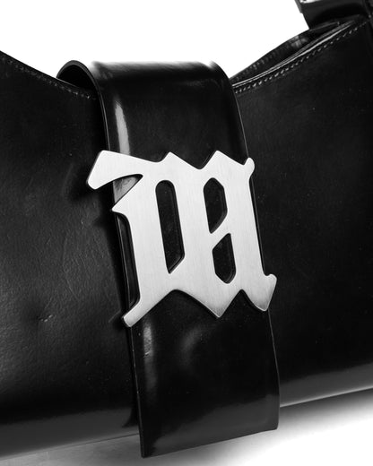MISBHV metal logo plaque black leather shoulder bag MISBHV