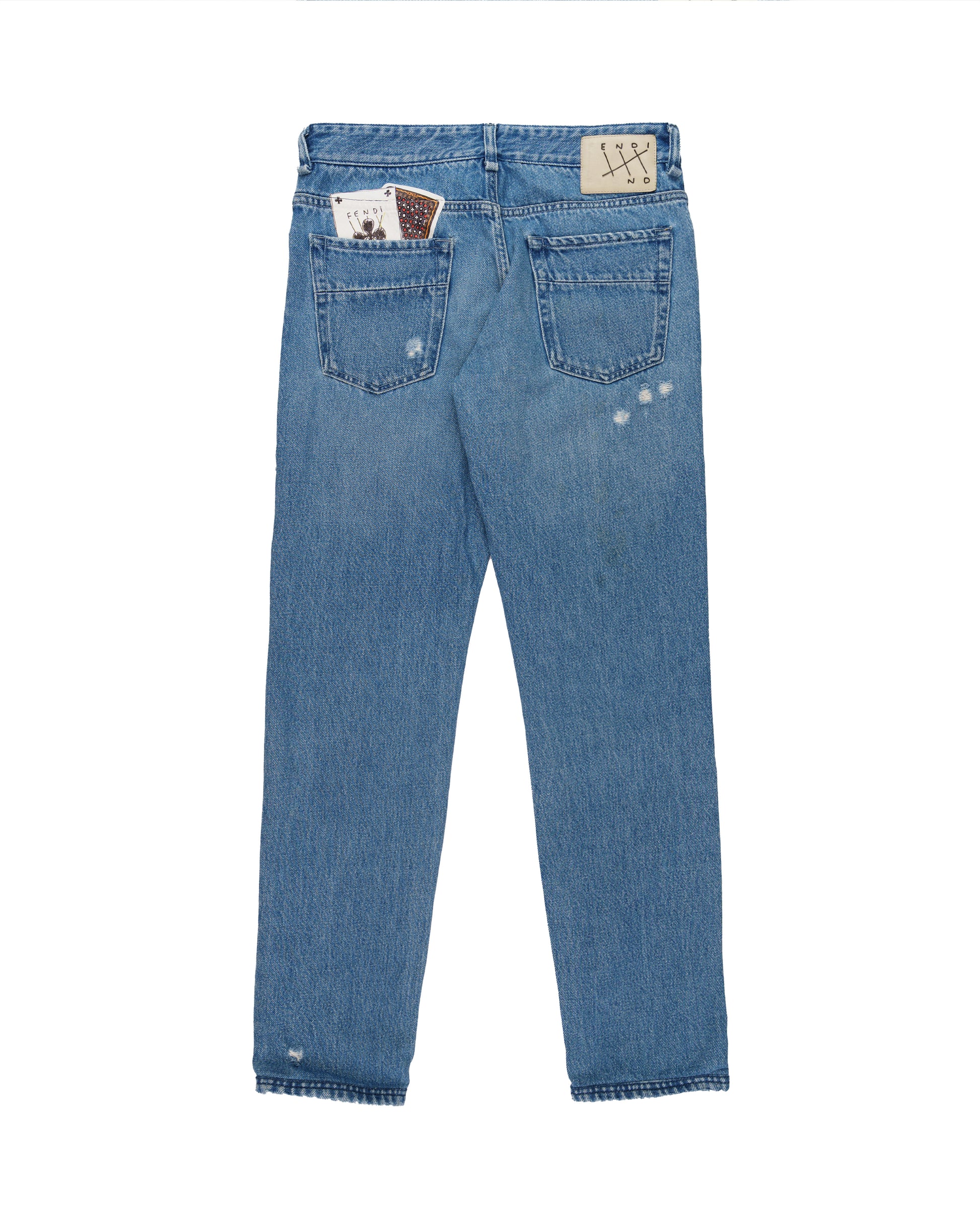 Fendi Cards Deck printed blue denim pants Fendi