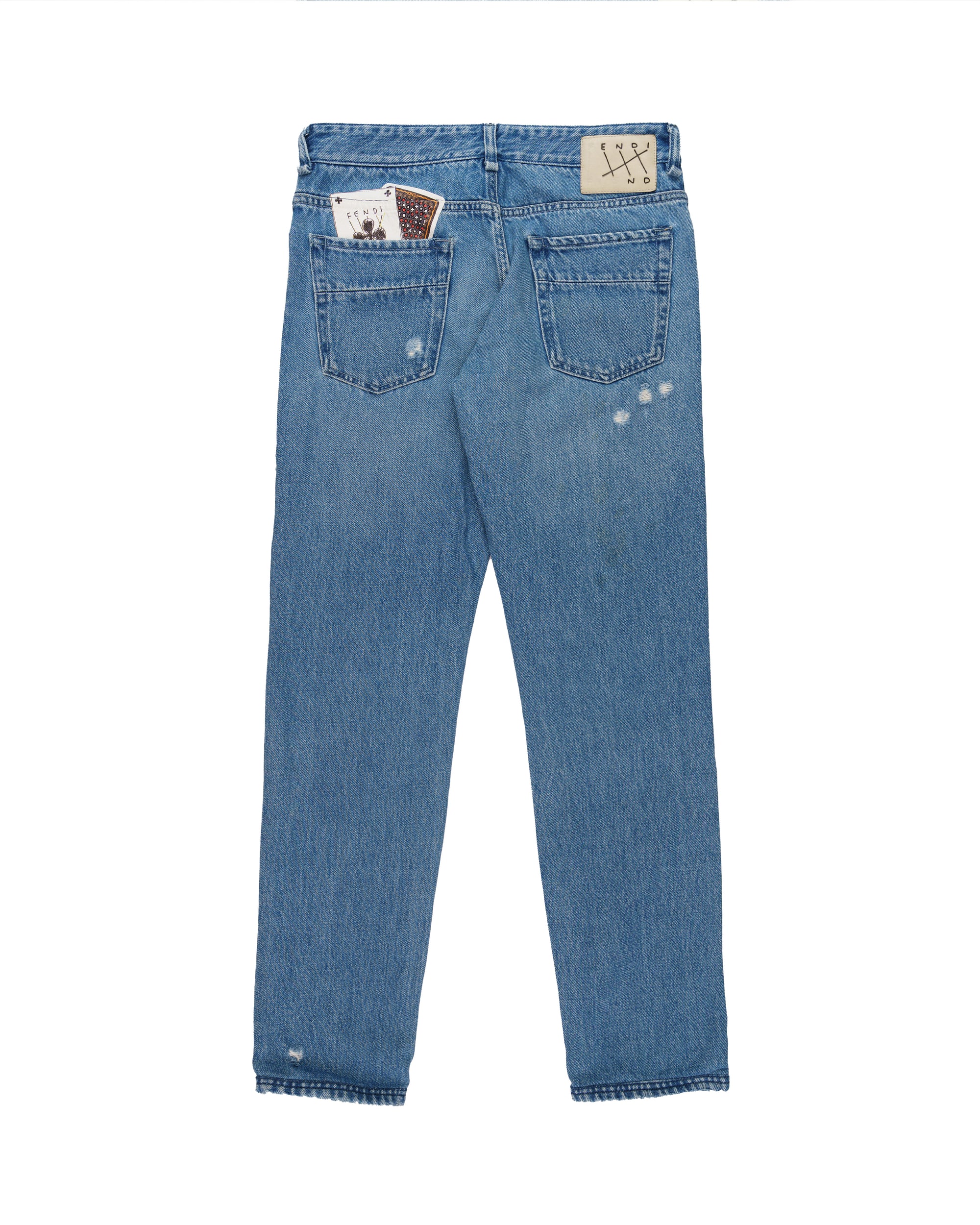 Fendi Cards Deck printed blue denim pants