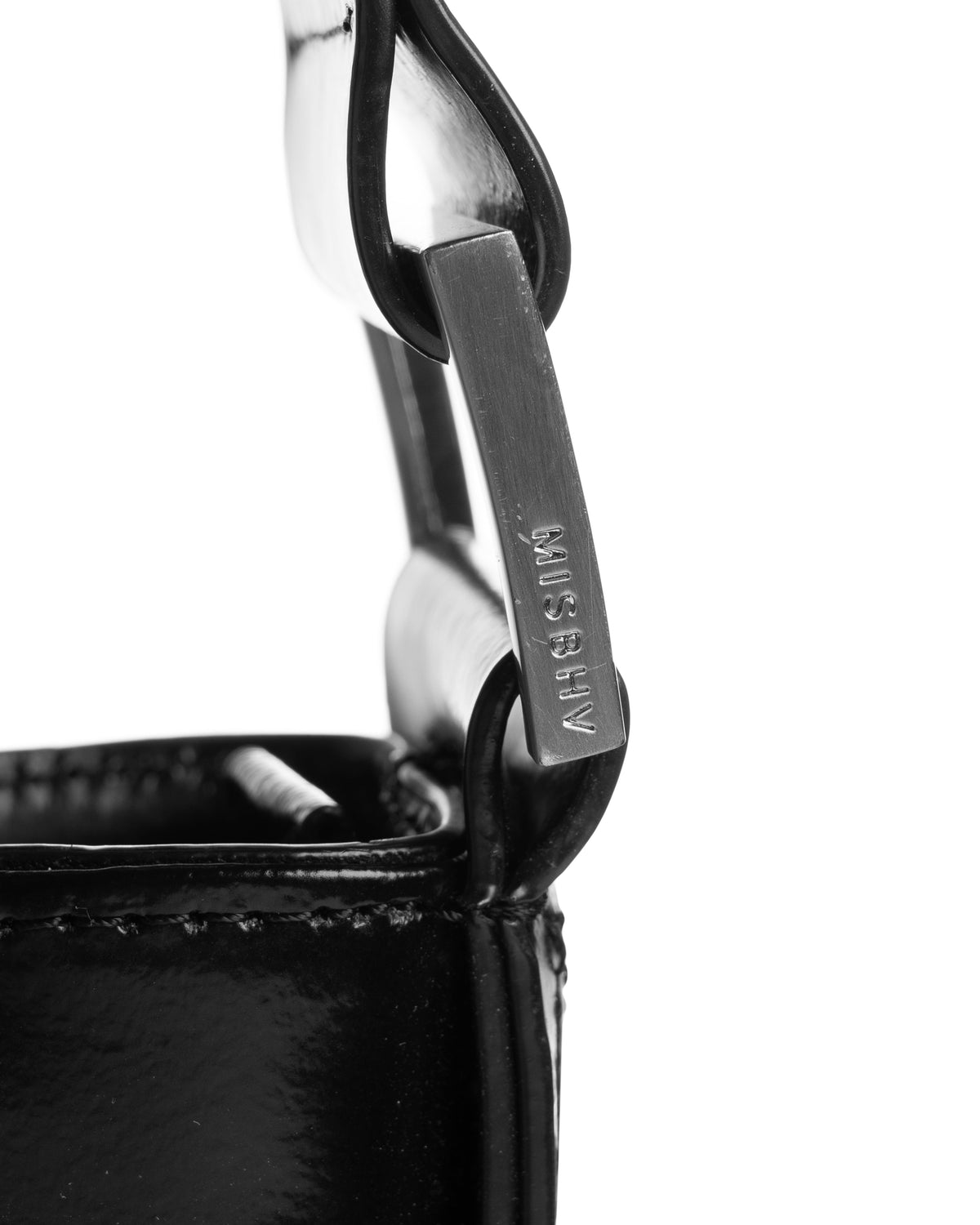 MISBHV metal logo plaque black leather shoulder bag