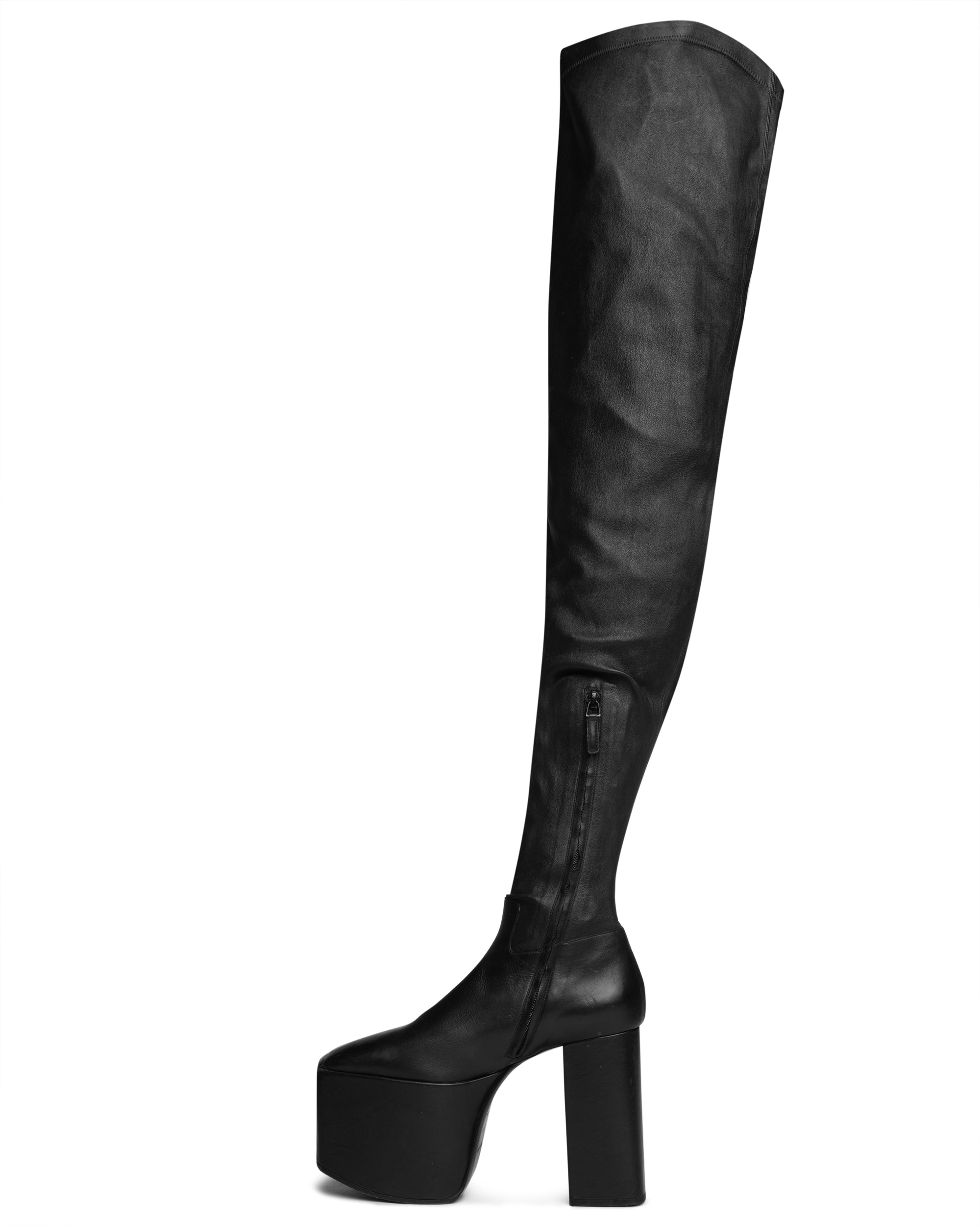 Balenciaga high-knee platform black leather boots