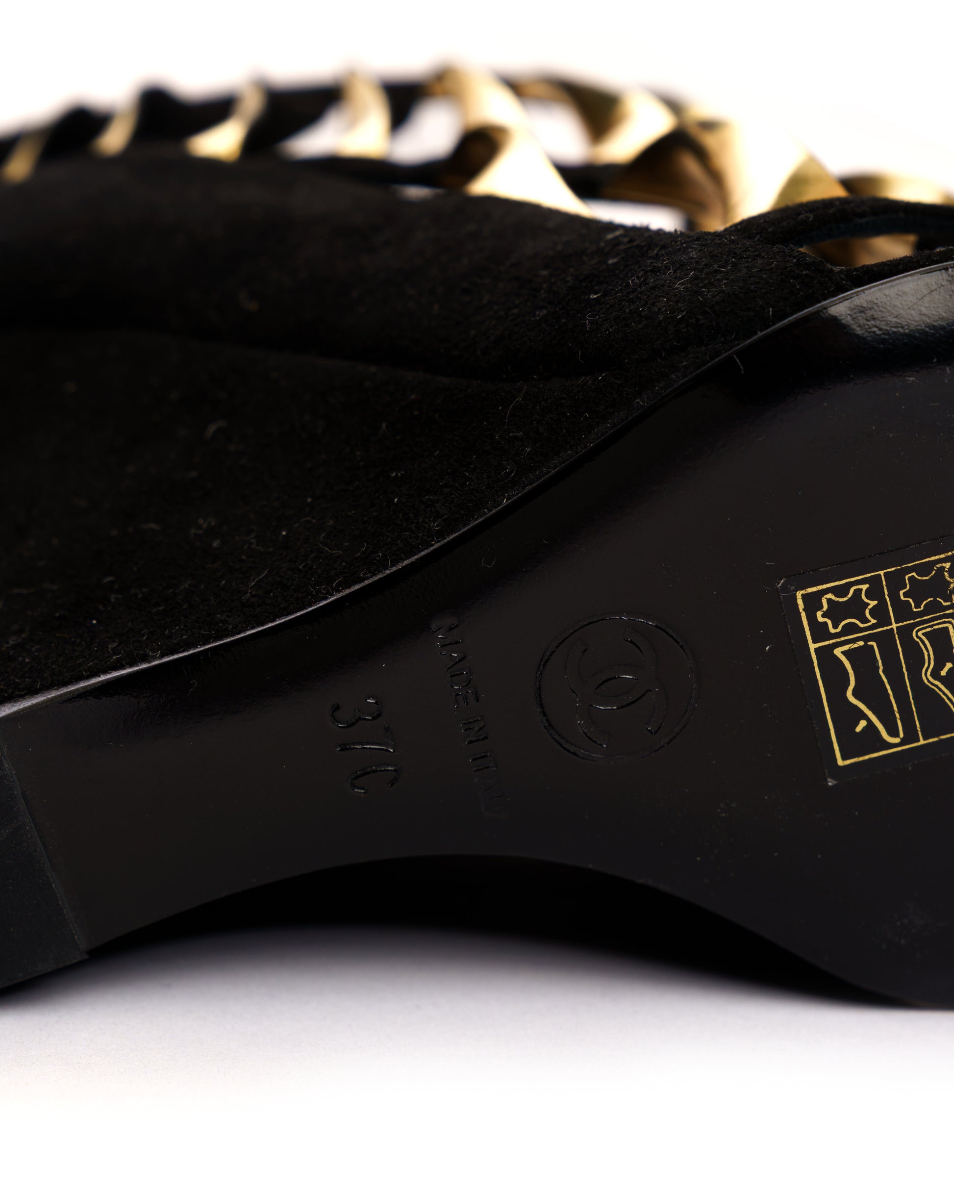 Chanelwisted black&gold suede wedge heels-3