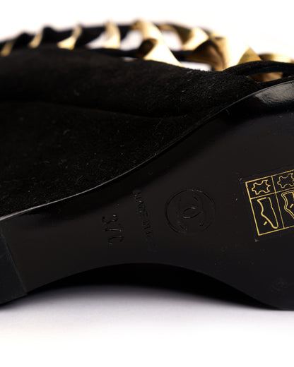 Chanelwisted black&gold suede wedge heels-3