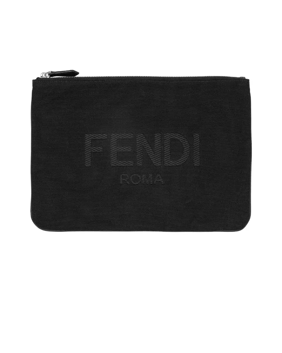 Fendi Vitello Grace canvas logo black clutch bag