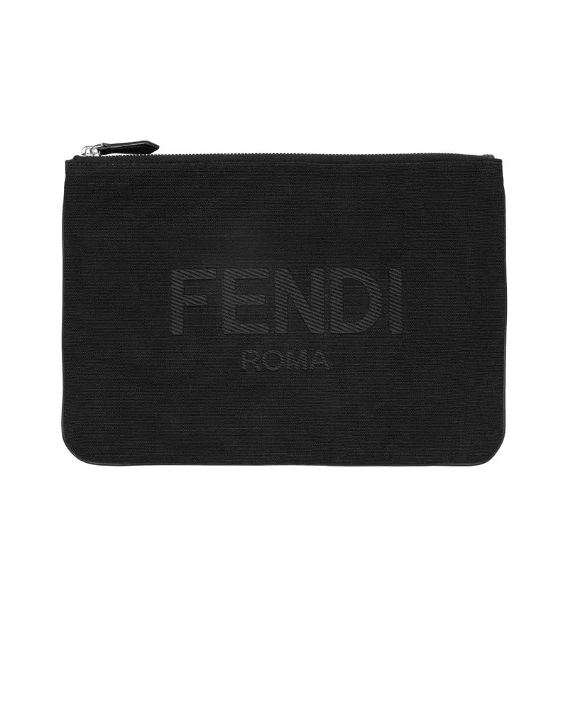 Fendi Vitello Grace canvas logo black clutch bag thumbnail