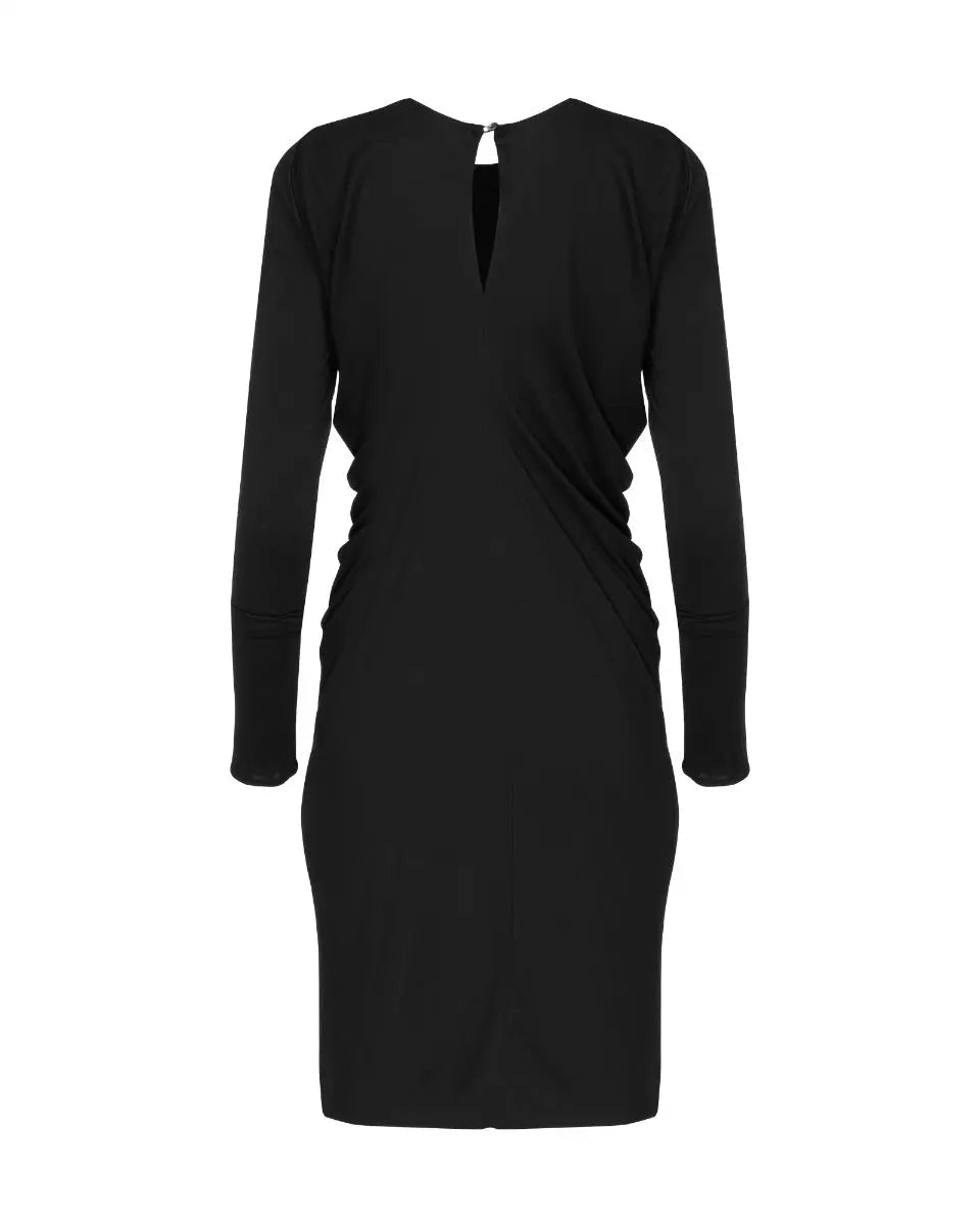 Ferragamo black asymmetric draped long sleeve dress