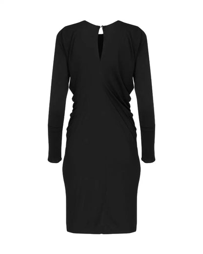Ferragamo black asymmetric draped long sleeve dress Ferragamo