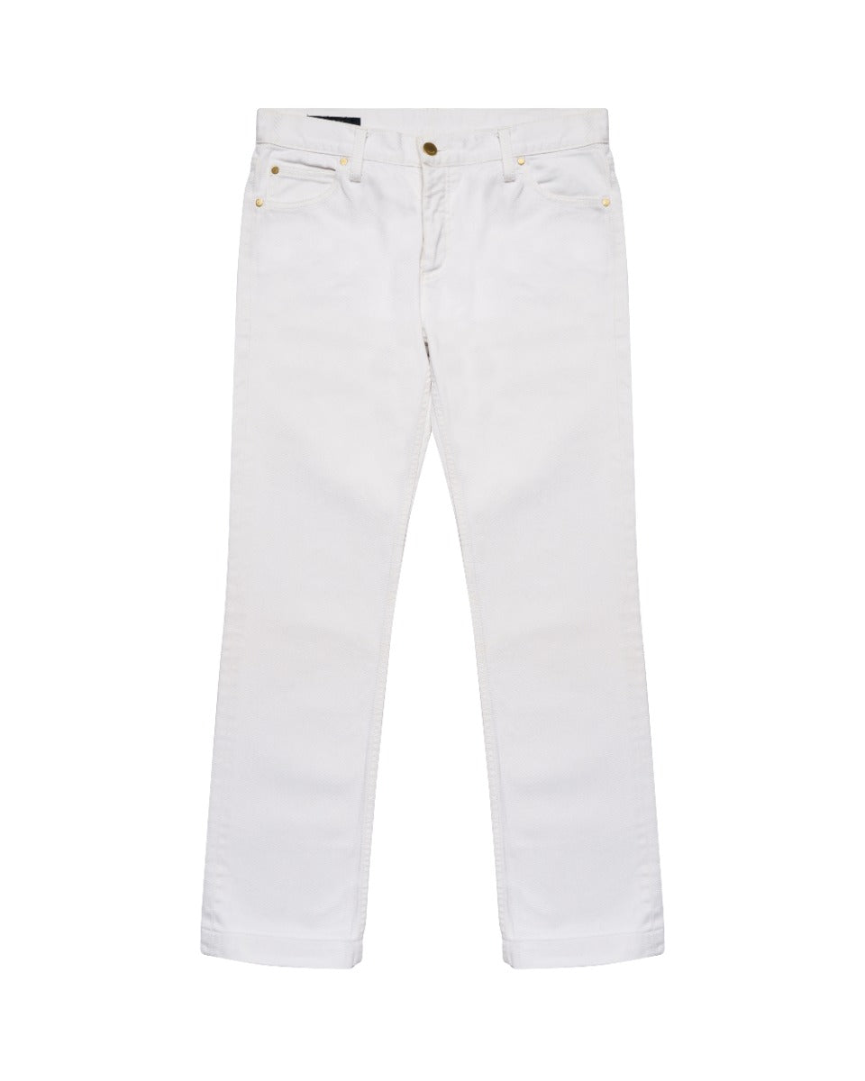 Gucci "GG" logo back pocket embroidery white denim pants Gucci