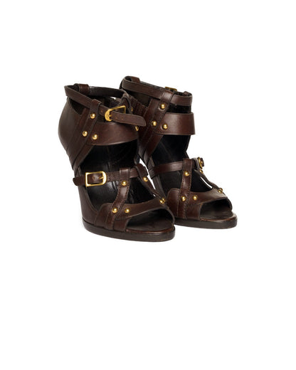 Gucci Gladiator studded cocoa brown heels Gucci