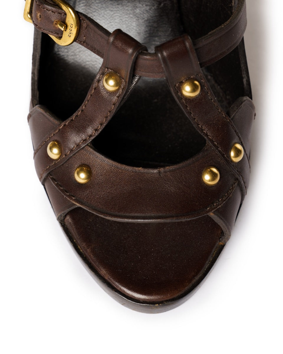 Gucci Gladiator studded cocoa brown heels