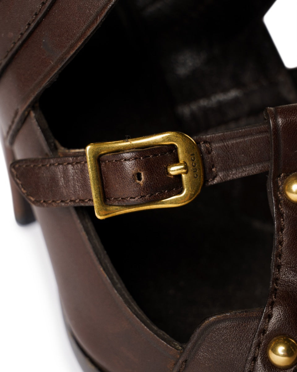 Gucci Gladiator studded cocoa brown heels Gucci