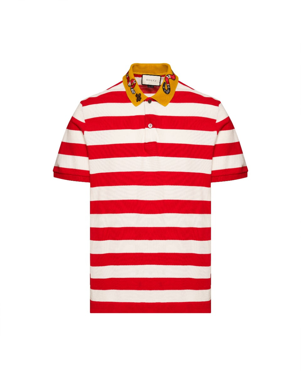 Gucci Kingsnake collar embroidery striped polo t-shirt Gucci