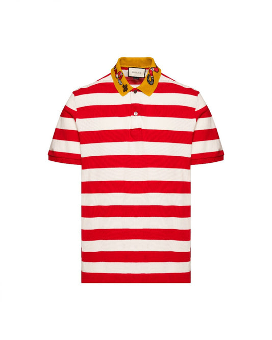 Gucci Kingsnake collar embroidery striped polo t-shirt Gucci