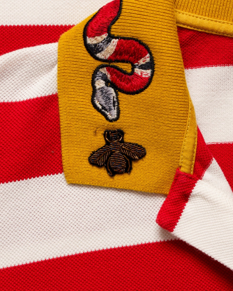 Gucci Kingsnake collar embroidery striped polo t-shirt