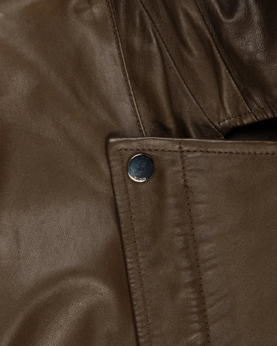Gucci leather biker mud-brown jacket