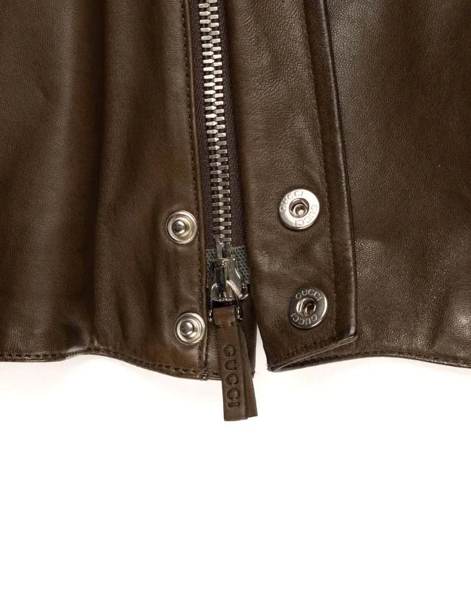 Gucci leather biker mud-brown jacket