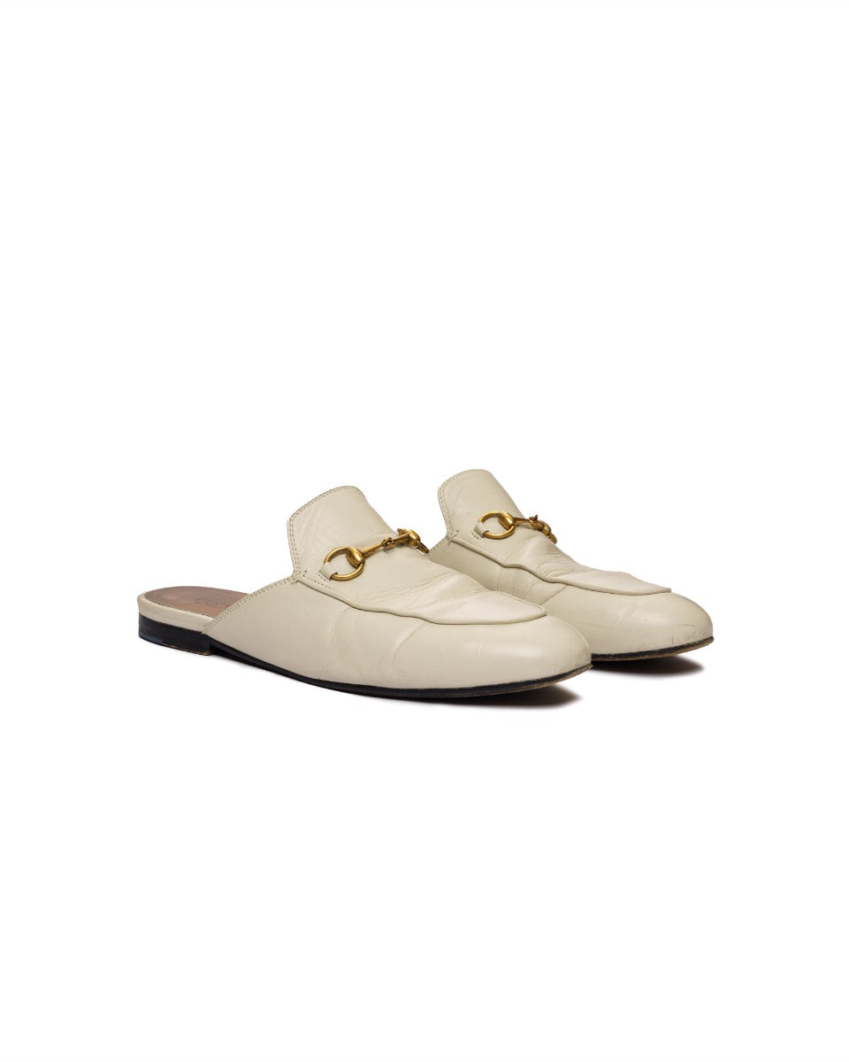 Gucci Princetown white leather mules
