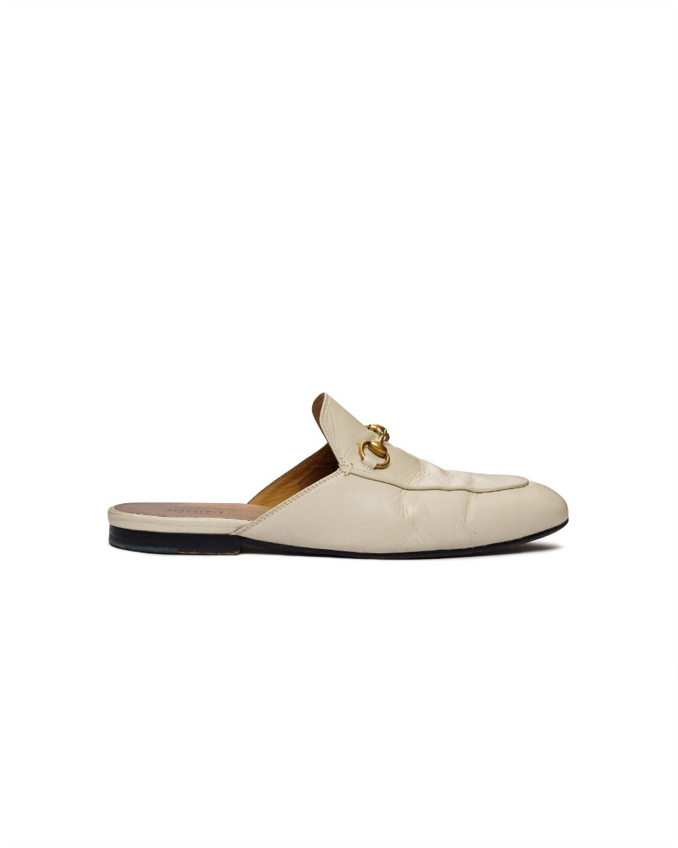 Gucci Princetown white leather mules