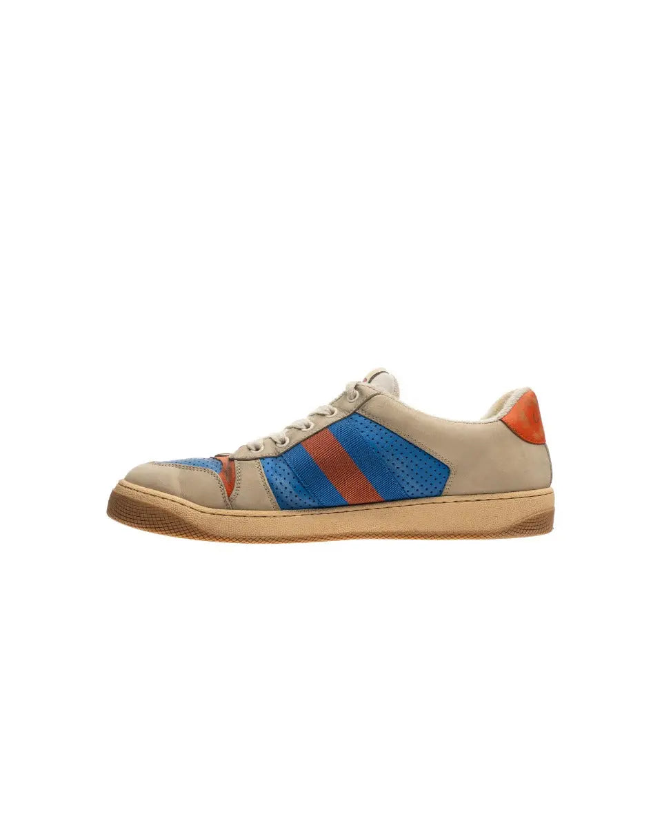 Gucci Virtus distressed leather and webbing sneakers Gucci