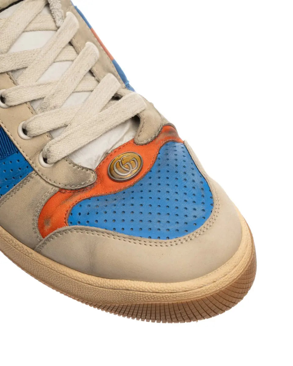 Gucci Virtus distressed leather and webbing sneakers
