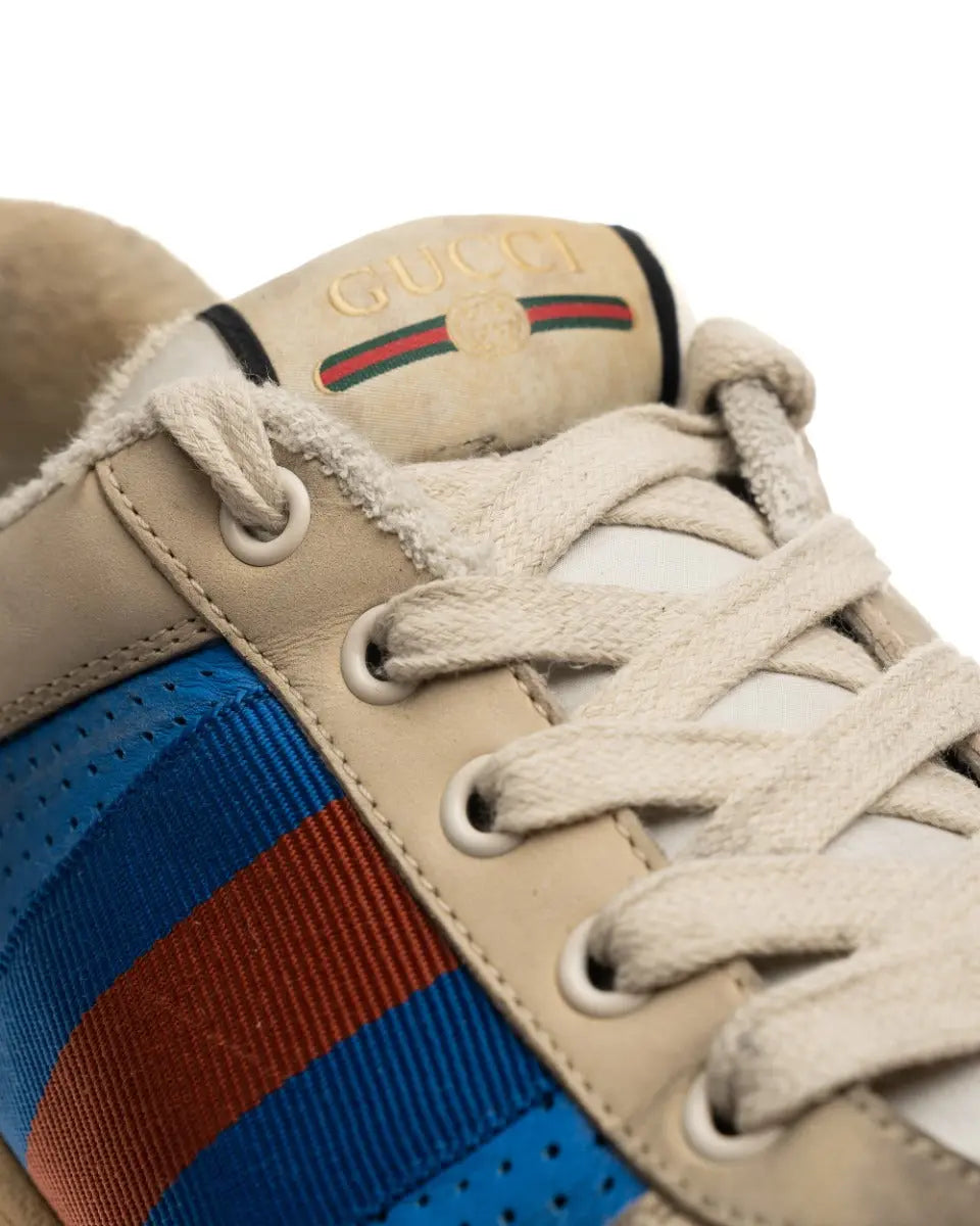 Gucci Virtus distressed leather and webbing sneakers