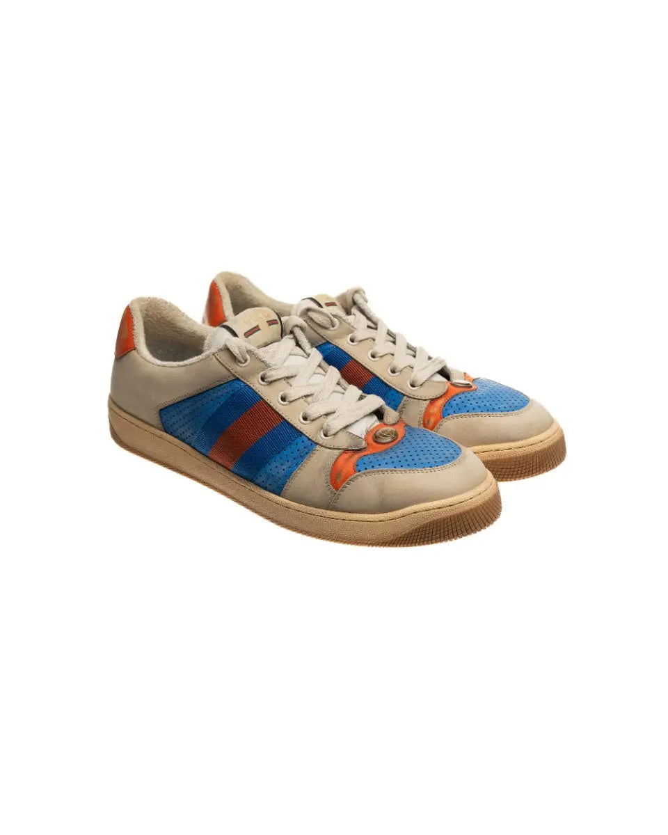 Gucci Virtus distressed leather and webbing sneakers