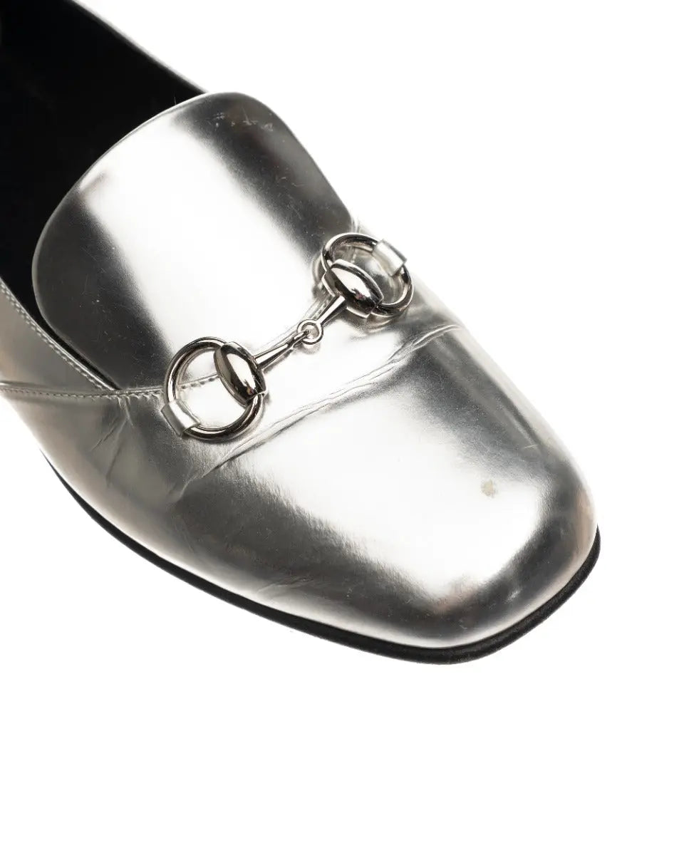 Gucci Jordaan Horsebit silver metallic loafers Gucci