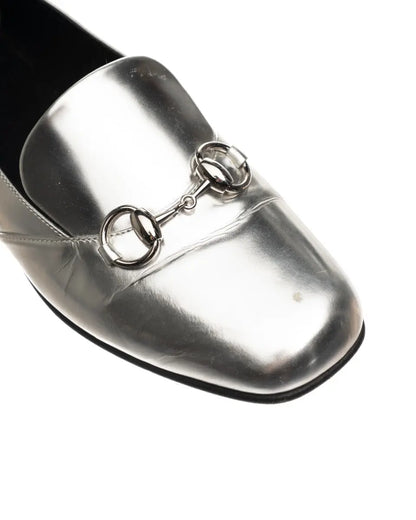 Gucci Jordaan Horsebit silver metallic loafers Gucci