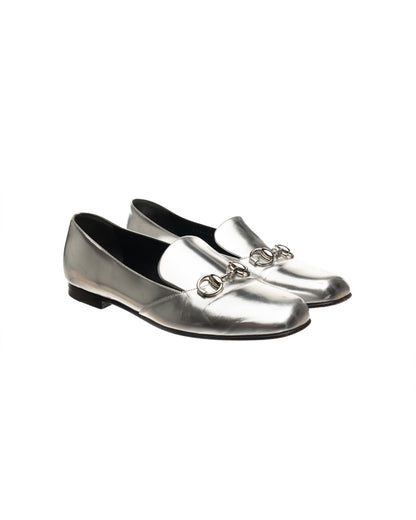 Gucci Jordaan Horsebit silver metallic loafers Gucci
