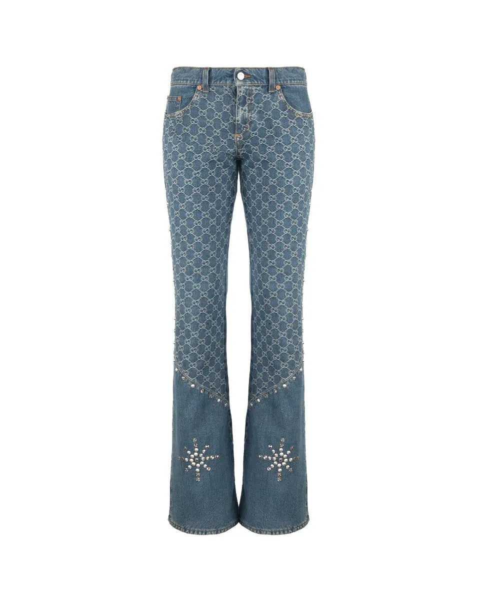Gucci x Palace allover GG pattern studded bootcut jeans