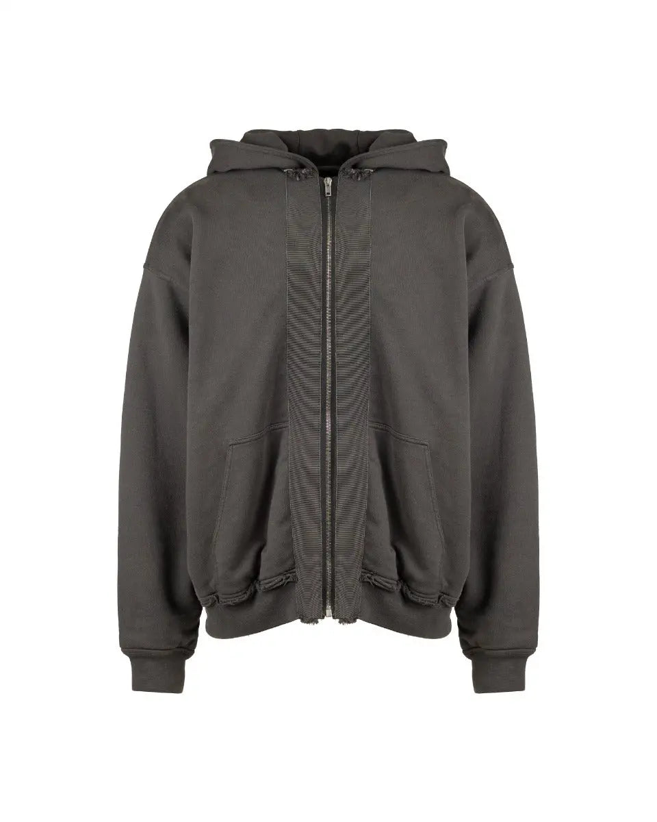 Haider Ackermann oversized double-layer dark-grey perth cotton zip sweatshirt