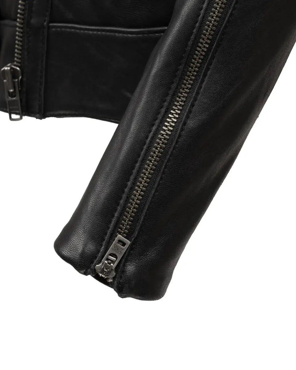 Helmut Lang high collar lamb leather biker jacket