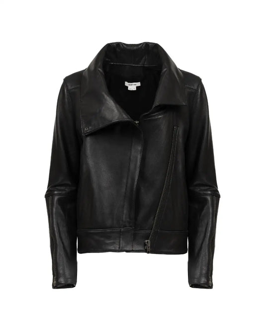 Helmut Lang high collar lamb leather biker jacket Helmut Lang